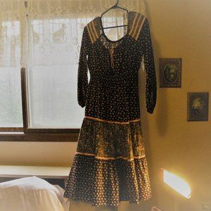 Vintage 1970s Young Edwardian Floral Print Prairie Peasant Dress | Size S-M